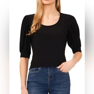 🌸 CeCe Black Puff Sleeve Blouse Elegant Chic Spring Work Top‎ NWT Size S